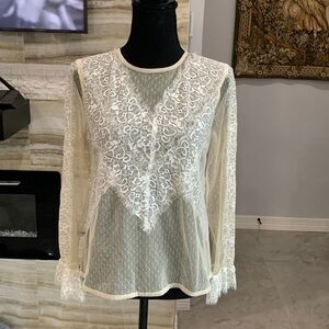 Endless Rose Long Sleeve Cream Sheer Lace‎ Blouse Size M (148)